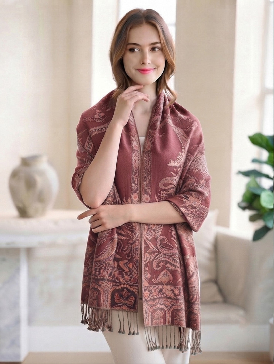 Grand foulard étole à motifs - Accessoire polyvalent
