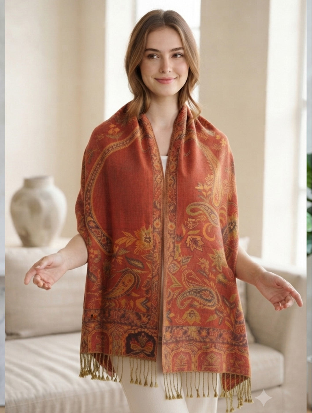 Grand foulard étole à motifs - Accessoire pratique