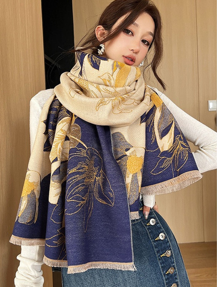 Grand foulard à motifs floraux - Mélange de coton