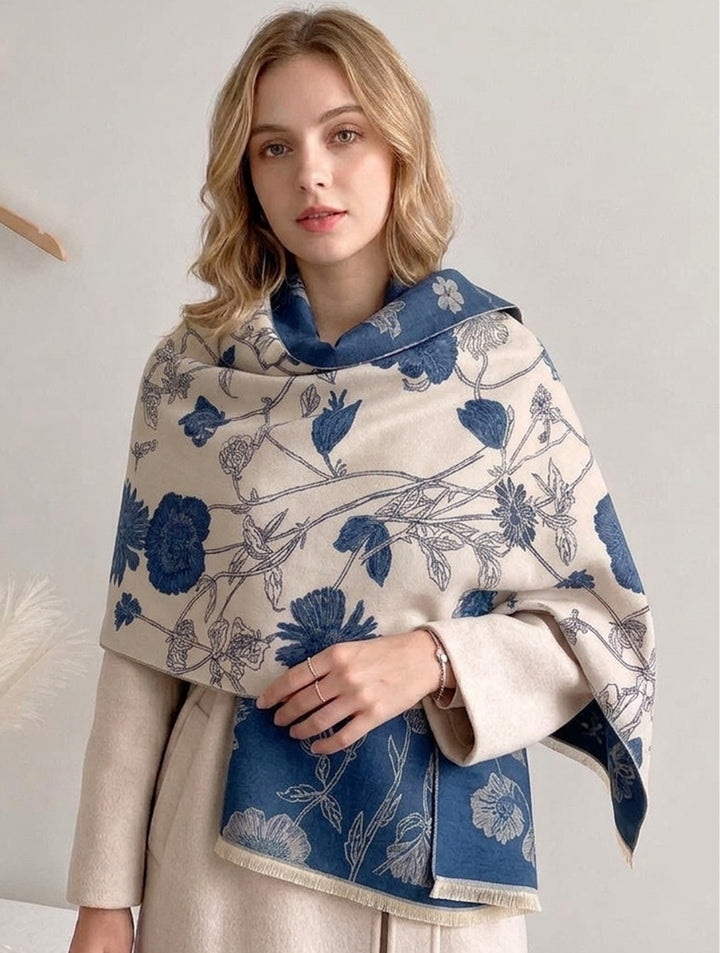 Grand foulard étole à motifs floraux - Mélange de coton