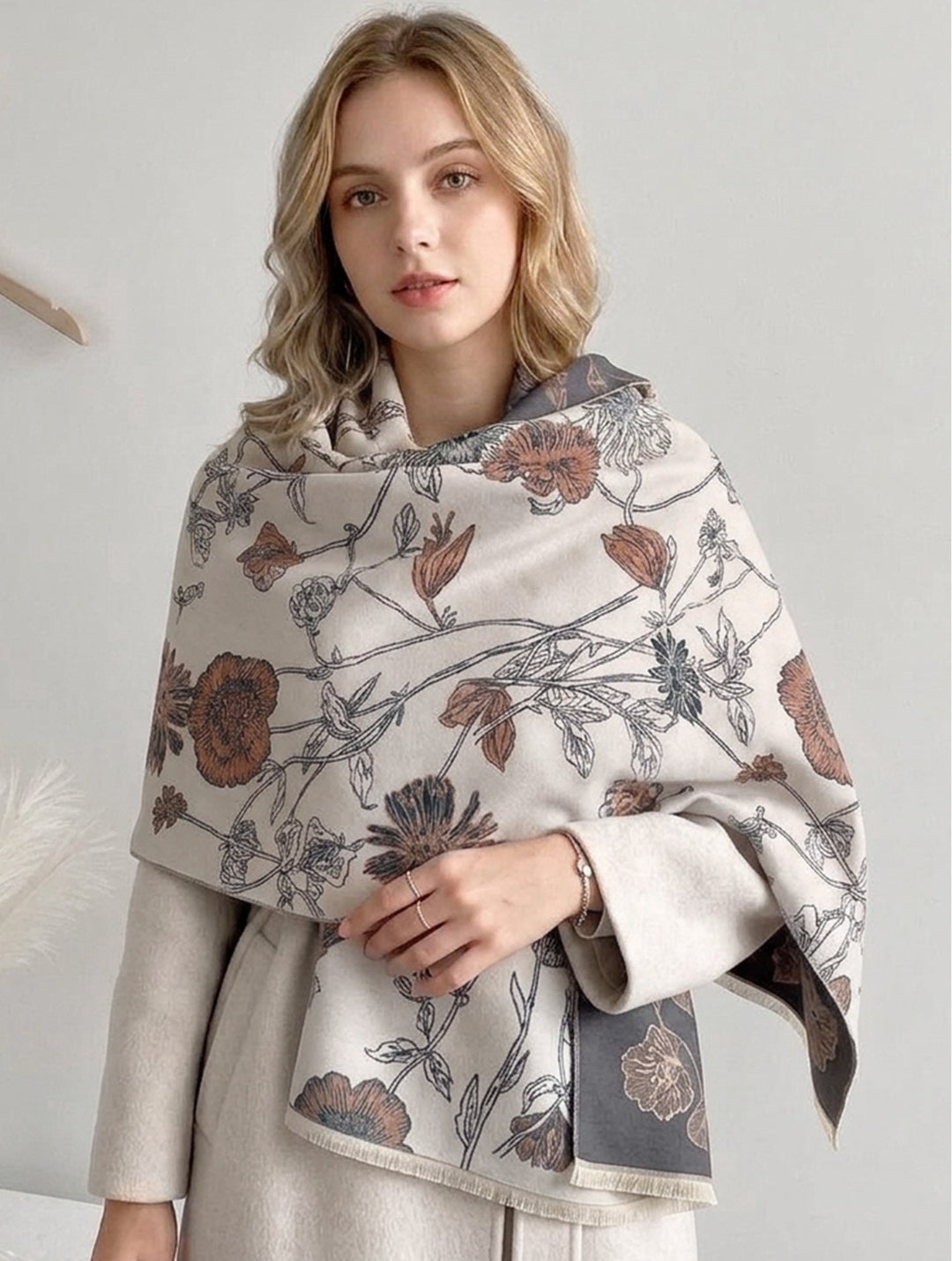 Grand foulard étole à motifs floraux - Mélange de coton