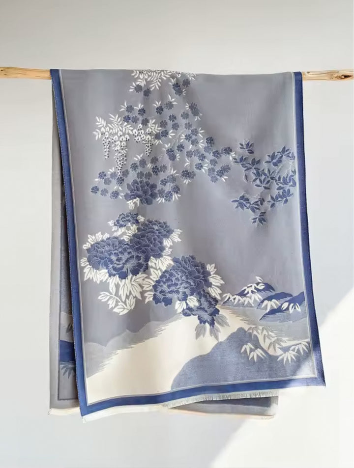 Grand foulard étole à motifs floraux - Mélange de coton
