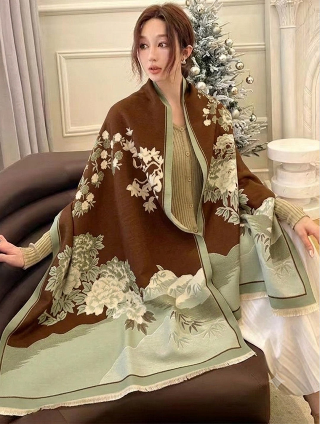 Grand foulard à motifs floraux - Mélange de coton