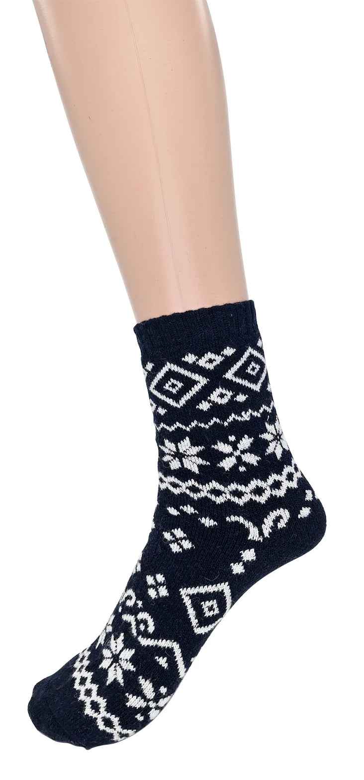 Chaussettes motif flocons - Bas tricotés chauds avec mohair et laine
