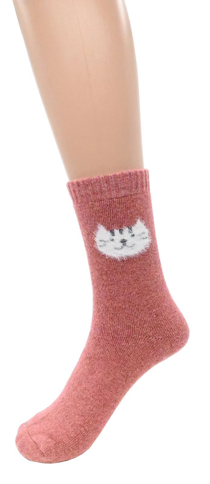 Chaussettes motif chat - Bas tricotés chauds avec angora