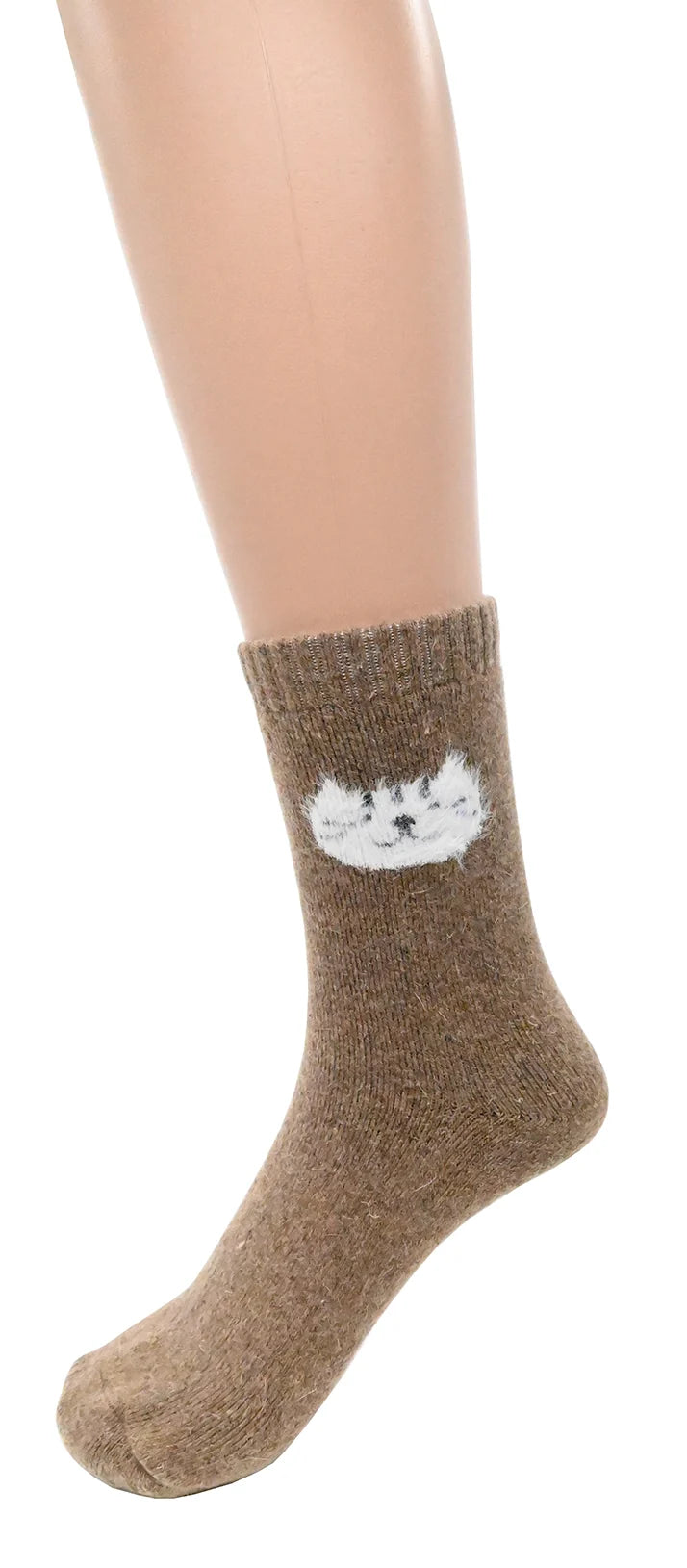 Chaussettes motif chat - Bas tricotés chauds avec angora