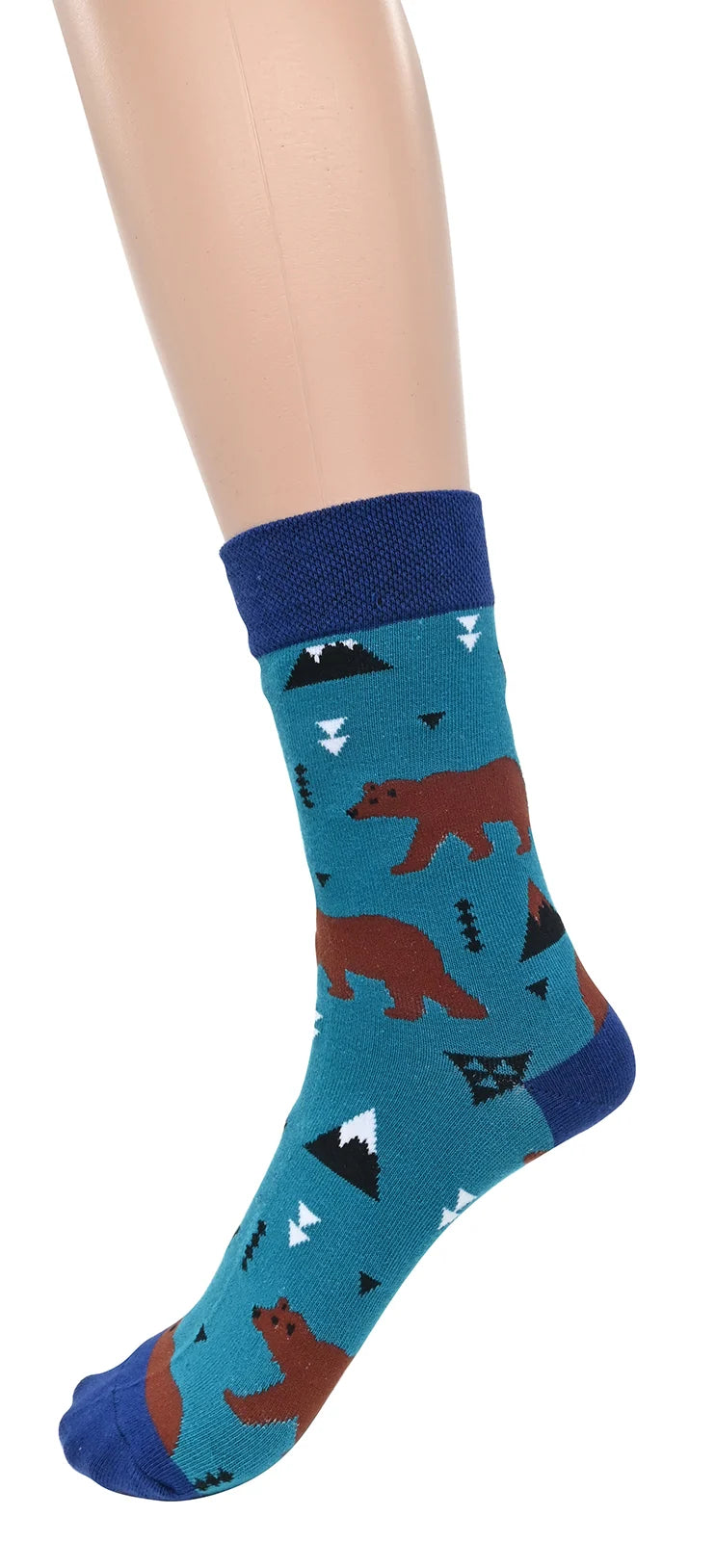 Chaussettes à motif d'ours et montagne - En coton mélangé
