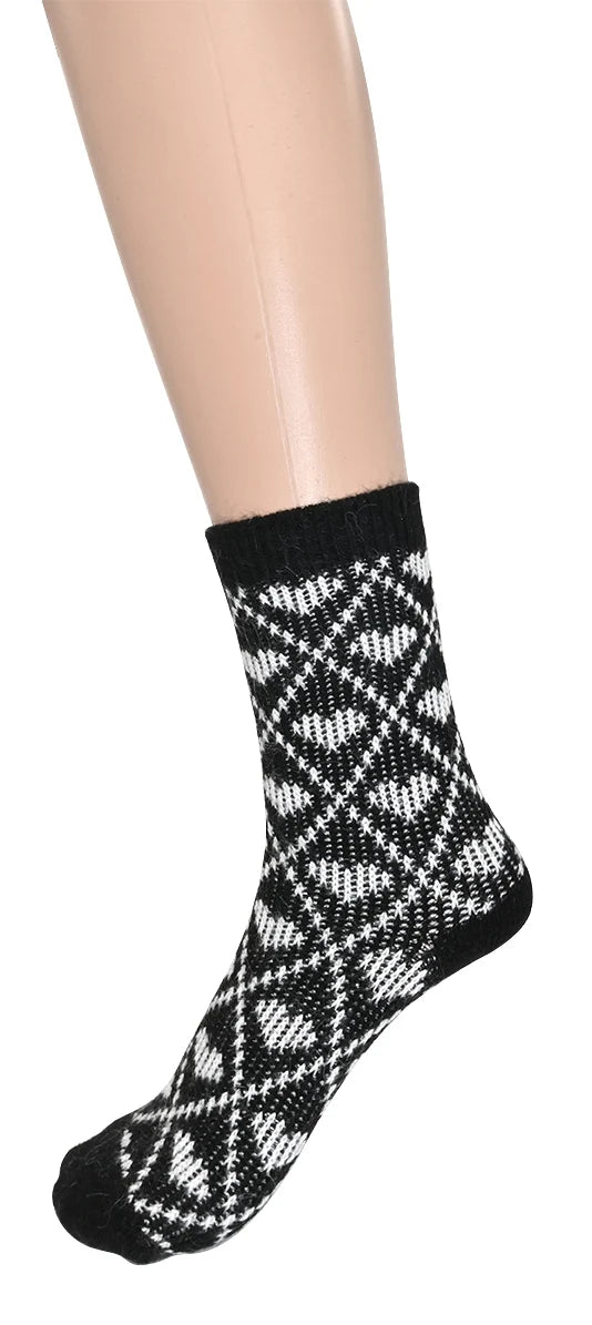Chaussettes motif cœur - Bas tricotés chauds à motif géométrique
