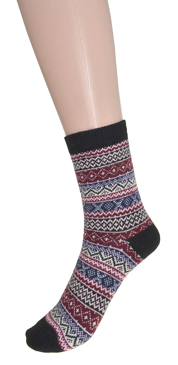Chaussettes motif géométrique - Bas tricotés chauds avec angora