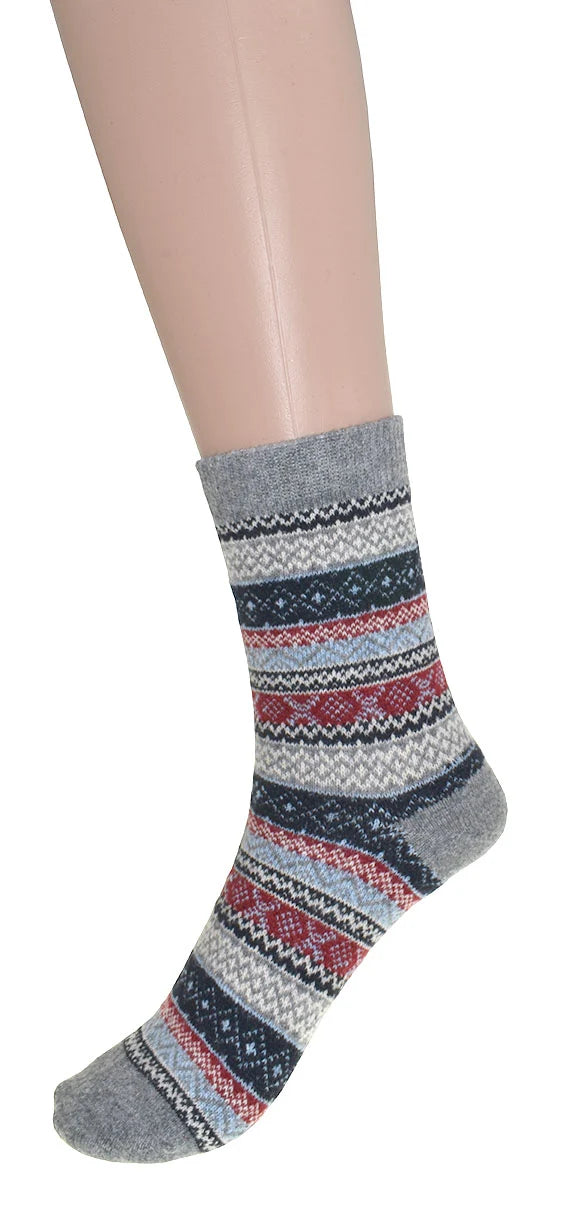 Chaussettes motif géométrique - Bas tricotés chauds avec angora