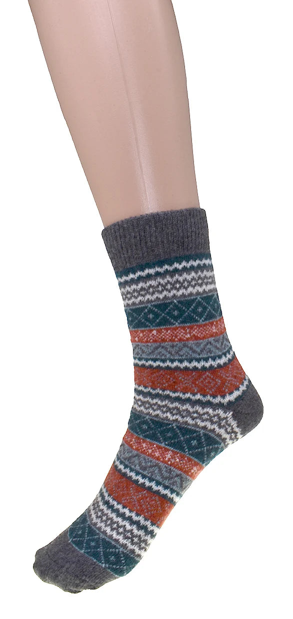 Chaussettes motif géométrique - Bas tricotés chauds avec angora