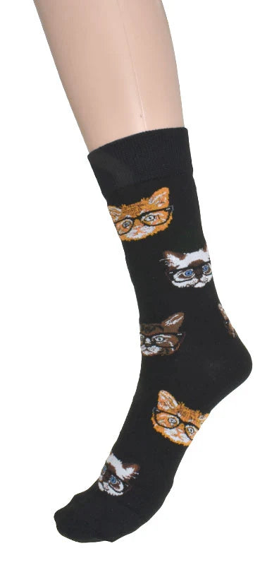 Chaussettes à motif de chats à lunettes - En coton mélangé
