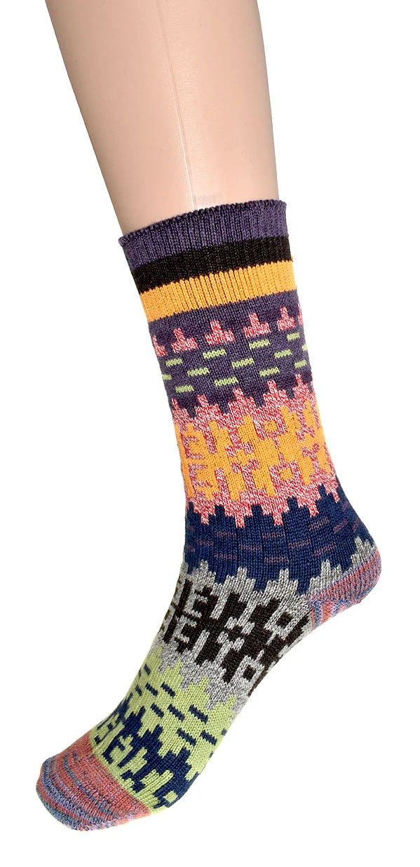 Chaussettes hautes en coton - Motifs géométriques multicolores
