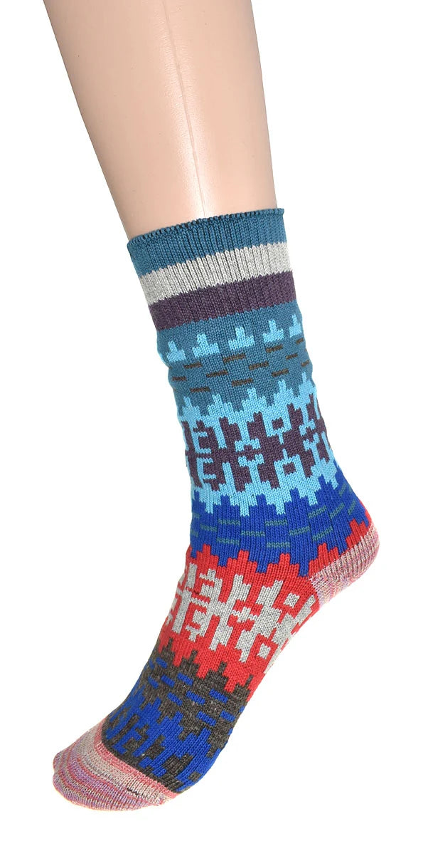 Chaussettes hautes en coton - Motifs géométriques multicolores