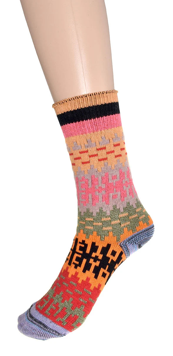 Chaussettes hautes en coton - Motifs géométriques multicolores