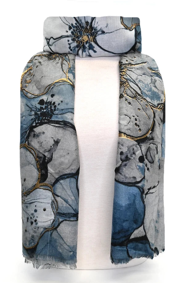 Écharpe florale aquarelle - En viscose et laine
