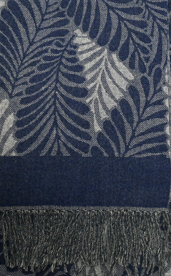 Écharpe à motifs de feuilles de fougère - Chaude et douce à franges