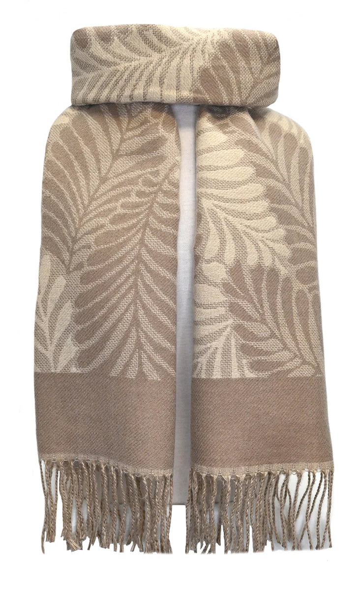 Écharpe à motifs de feuilles de fougère - Douce et chaude à franges