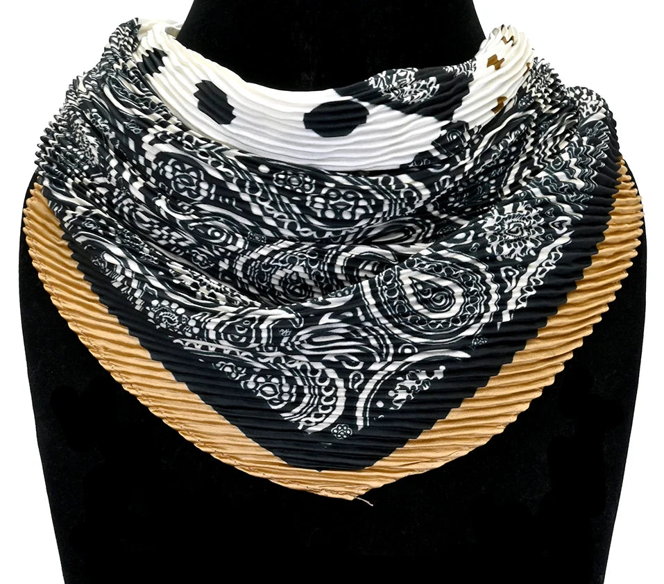 Foulard carré plissé motifs cachemire et pois - Contrasté au toucher soie
