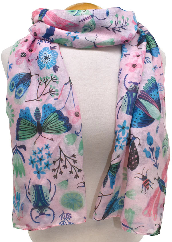 Foulard imprimé fleurs et insectes – format rectangulaire
