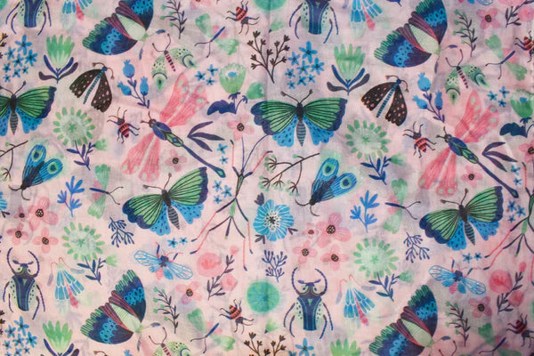 Foulard imprimé fleurs et insectes – format rectangulaire