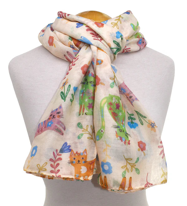 Foulard à motif chats et fleurs