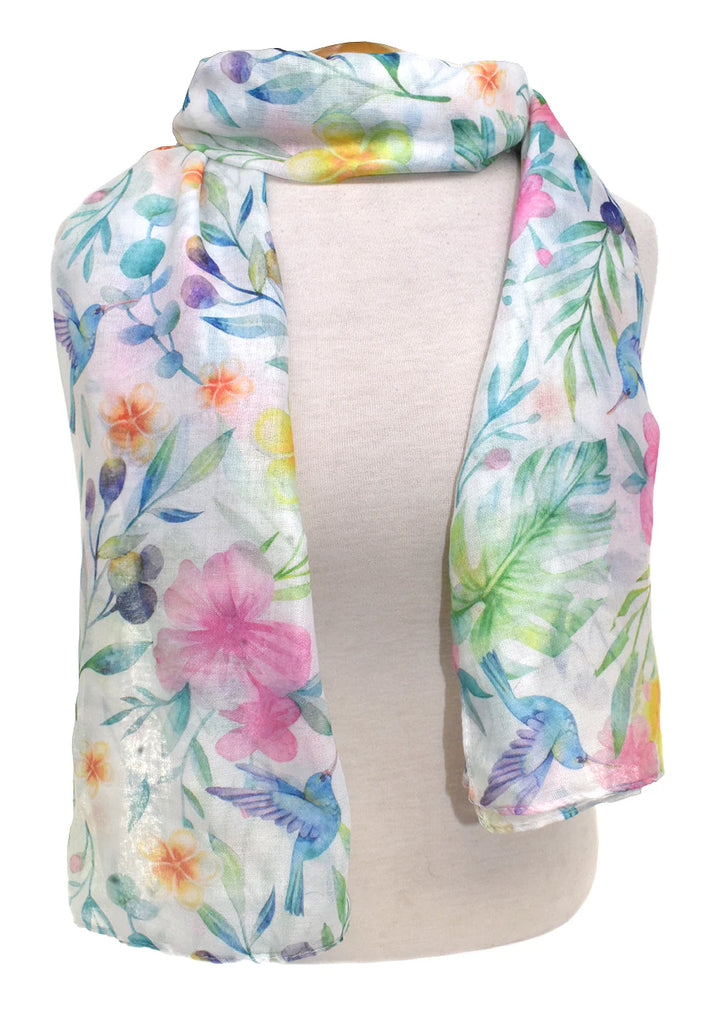 Foulard léger - Imprimés oiseaux et fleurs