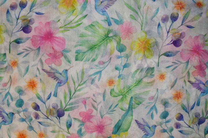 Foulard léger - Imprimés oiseaux et fleurs