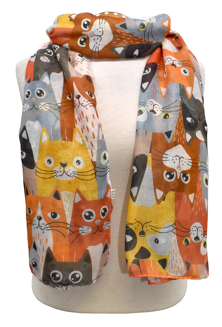 Écharpe à motif chats illustrés – format long et lumineux