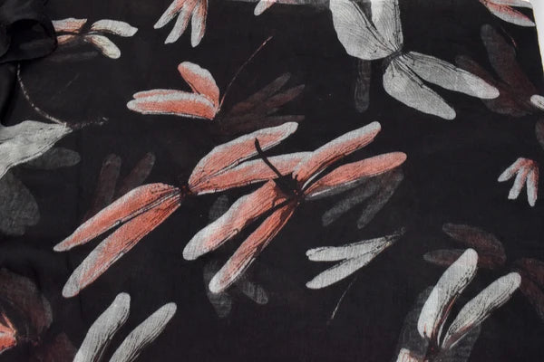 Foulard imprimé libellules - Tissu voilé doux