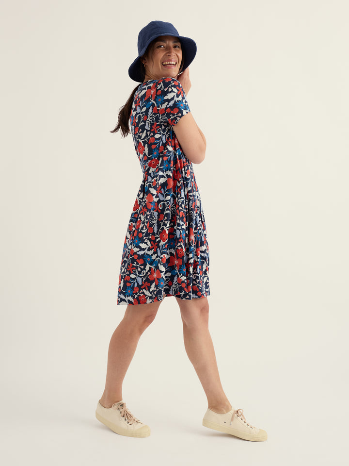 Robe à fleurs en coton bio et Tencel - Taille empire et plis inversés
