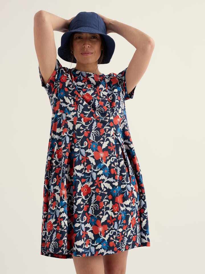 Robe à fleurs en coton bio et Tencel - Taille empire et plis inversés