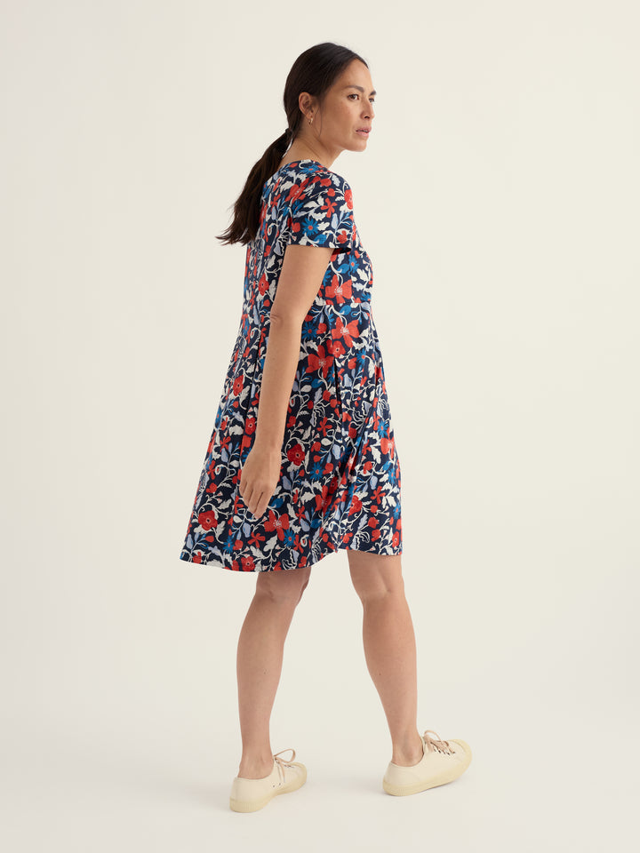 Robe à fleurs en coton bio et Tencel - Taille empire et plis inversés