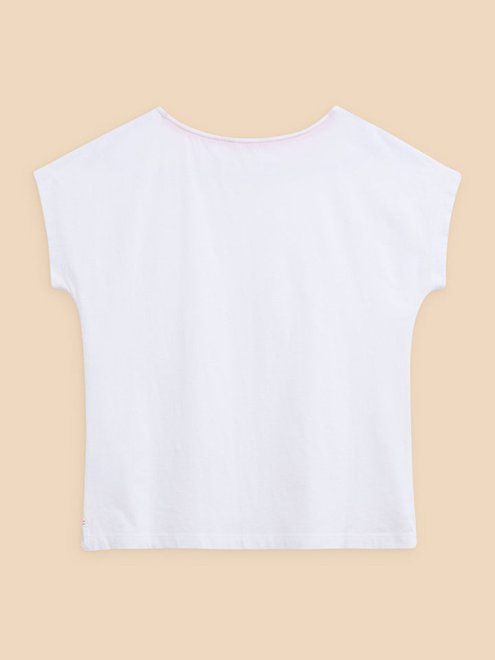 T-shirt blanc avec broderie au col