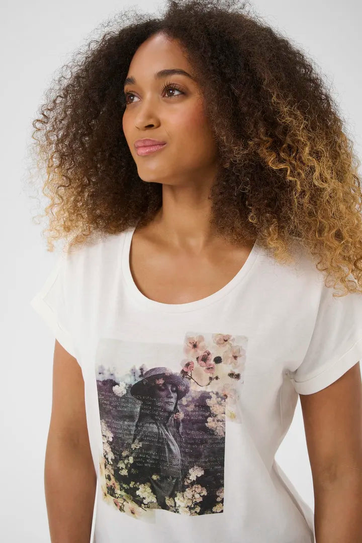T-shirt imprimé noir et blanc avec accents colorés Mias