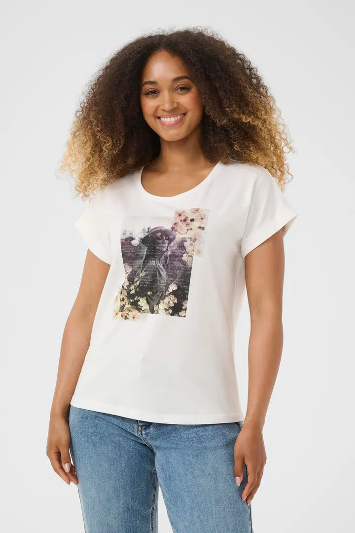 T-shirt imprimé noir et blanc avec accents colorés Mias