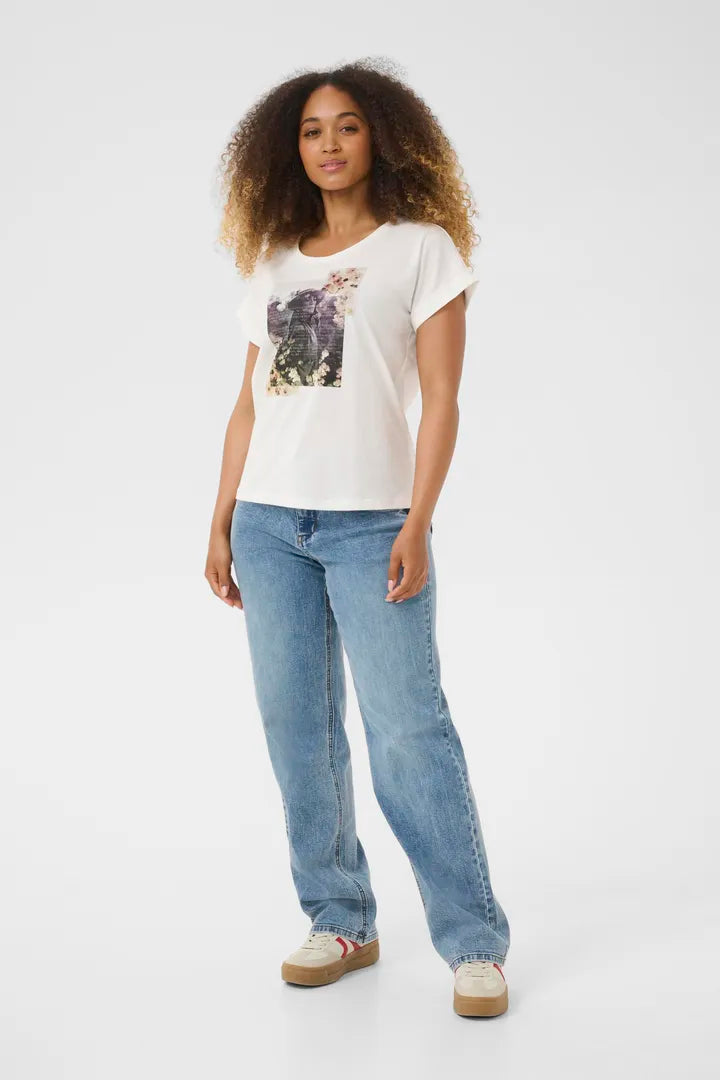 T-shirt imprimé noir et blanc avec accents colorés Mias