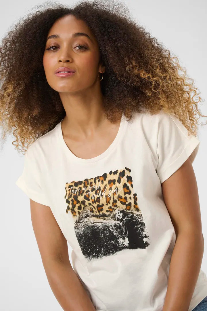 T-shirt imprimé noir et blanc avec accents colorés Mias