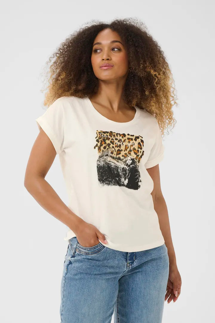 T-shirt imprimé noir et blanc avec accents colorés Mias