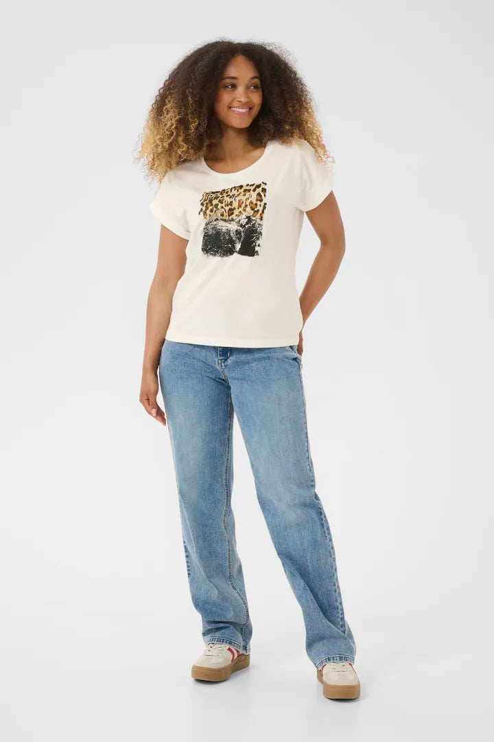 T-shirt imprimé noir et blanc avec accents colorés Mias