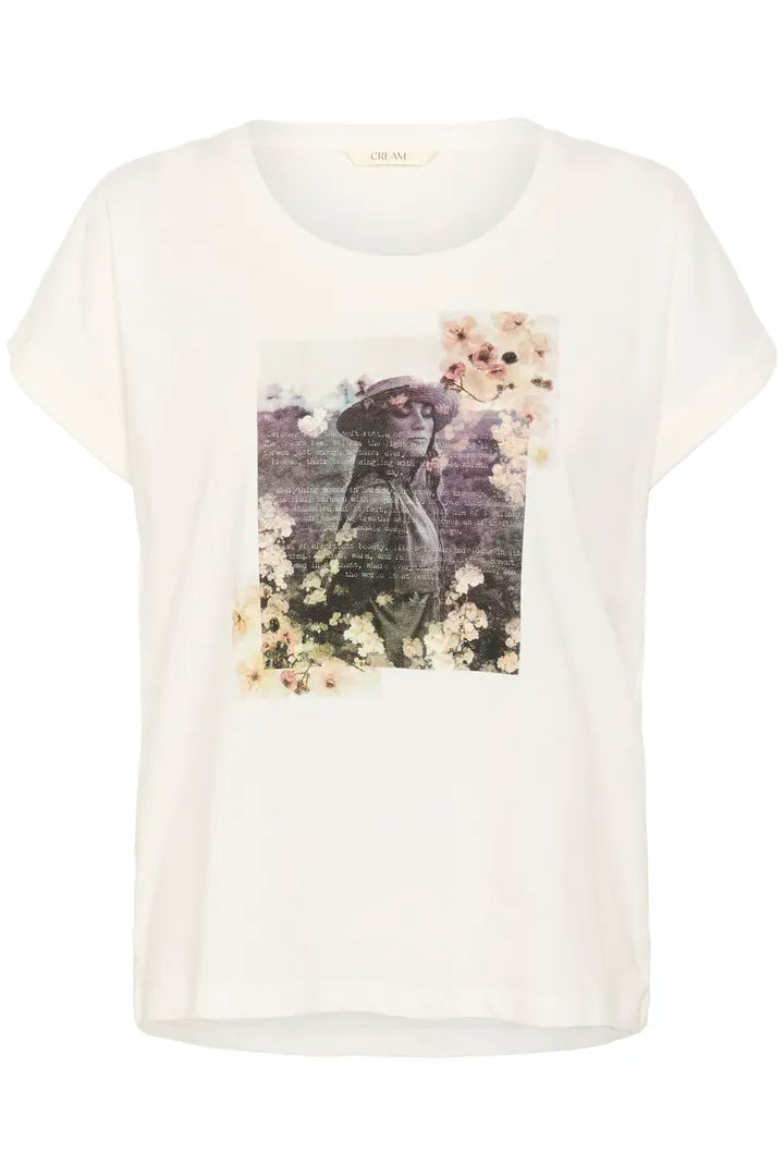 T-shirt imprimé noir et blanc avec accents colorés Mias