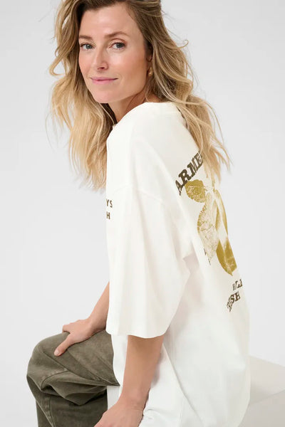 Tee-shirt Femme Un Jour Ailleurs T6 (44/46) - Viscose Stretch Blanc, Col Doré Strass, Occasion