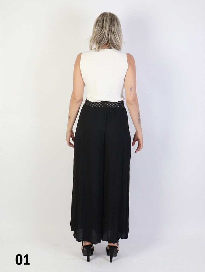 Pantalon ample uni pleine longueur – Fluide et polyvalent