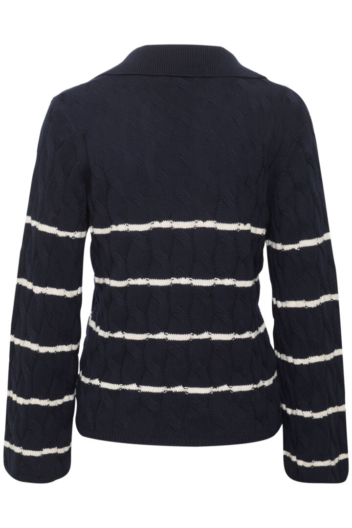 Pull en tricot à col en V avec des rayures horizontales