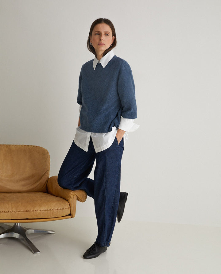 Pull manches 3/4 bleu océan