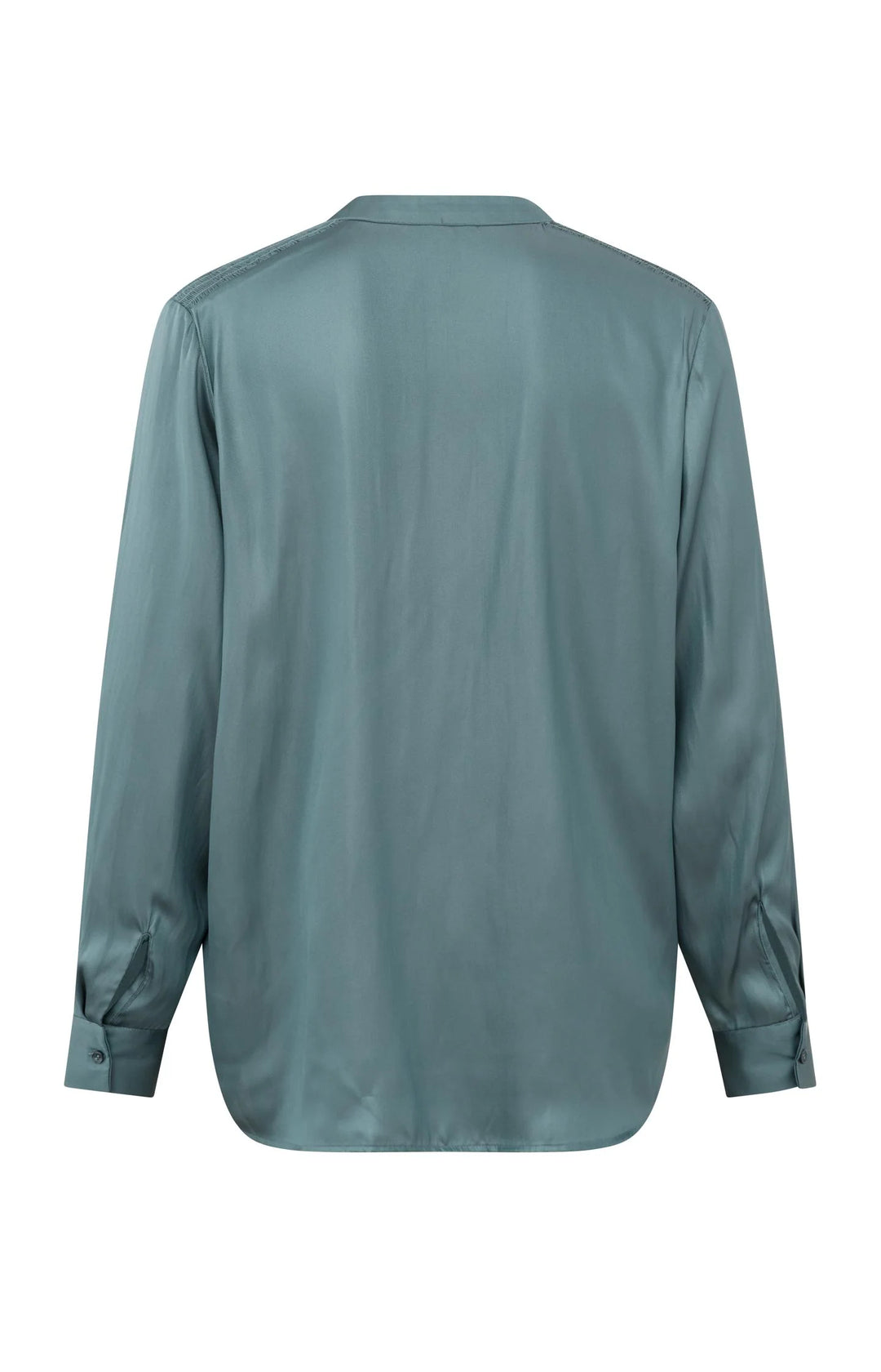 Blouse satiné col V, manches longues et détails aux épaules