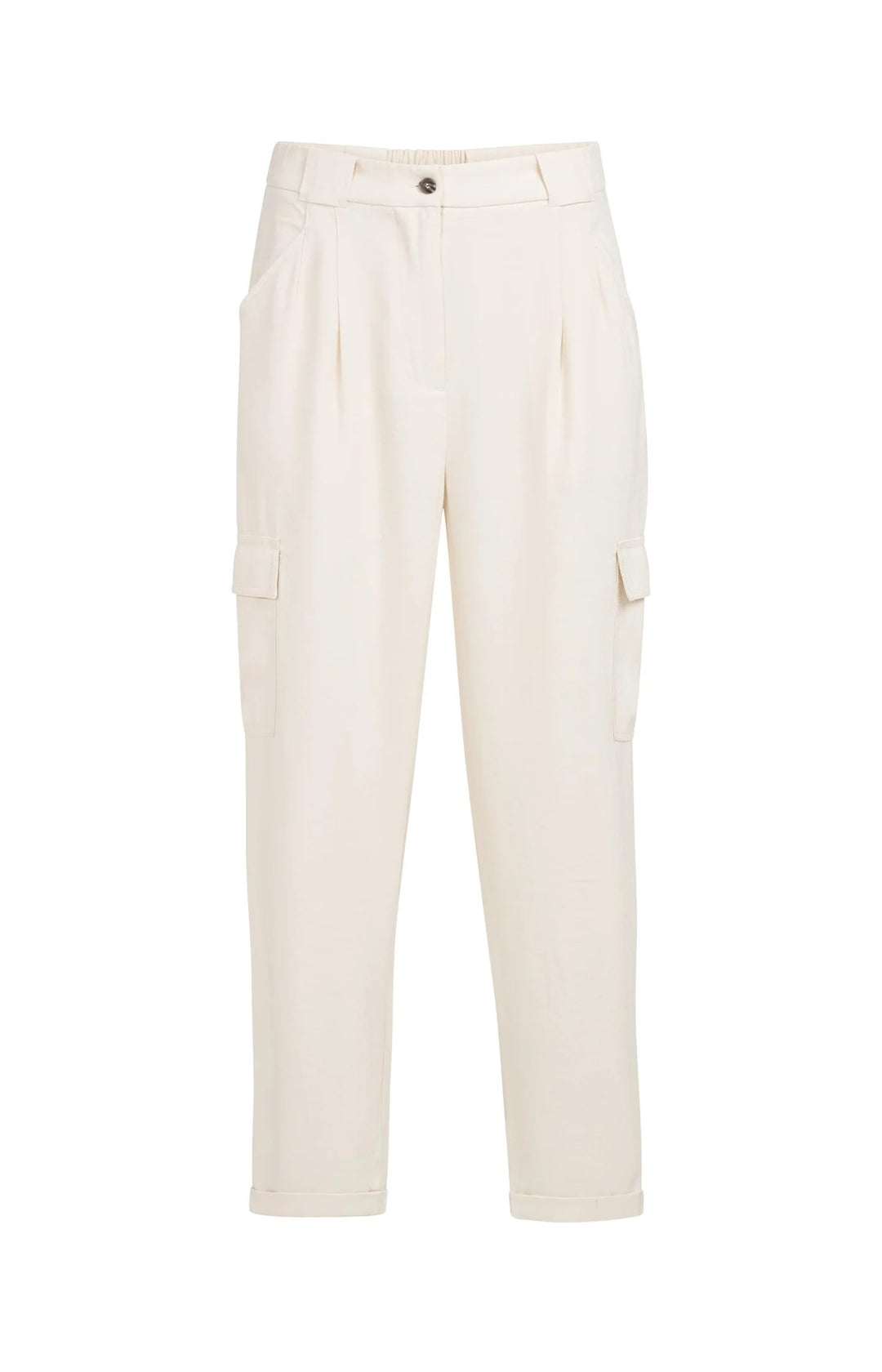 Pantalon cargo fluide à jambes droites - Avec plis et revers aux chevilles