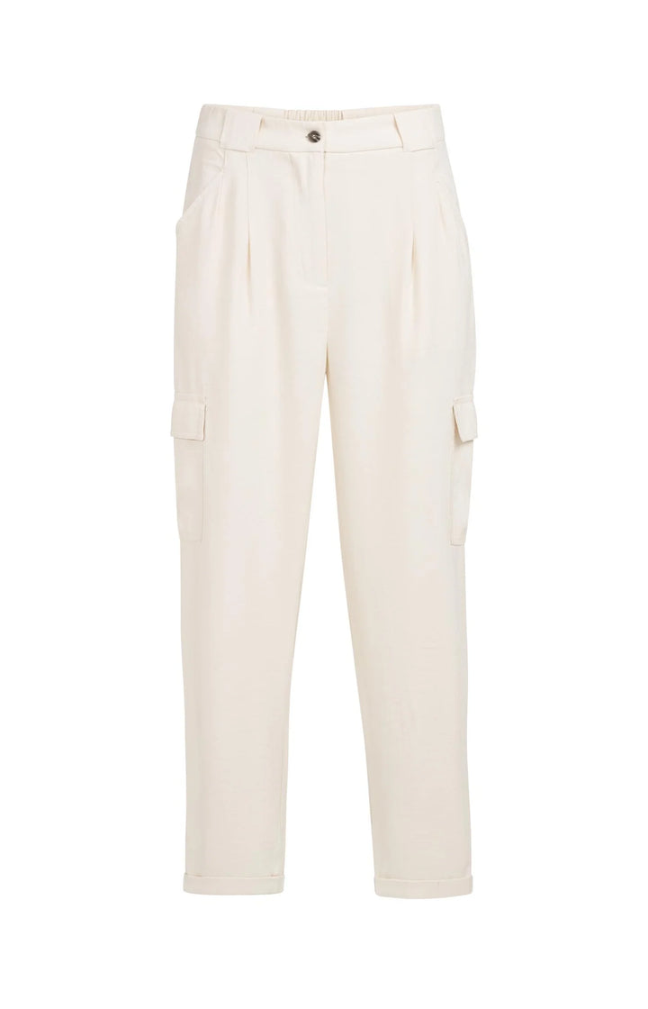 Pantalon cargo fluide à jambes droites - Avec plis et revers aux chevilles