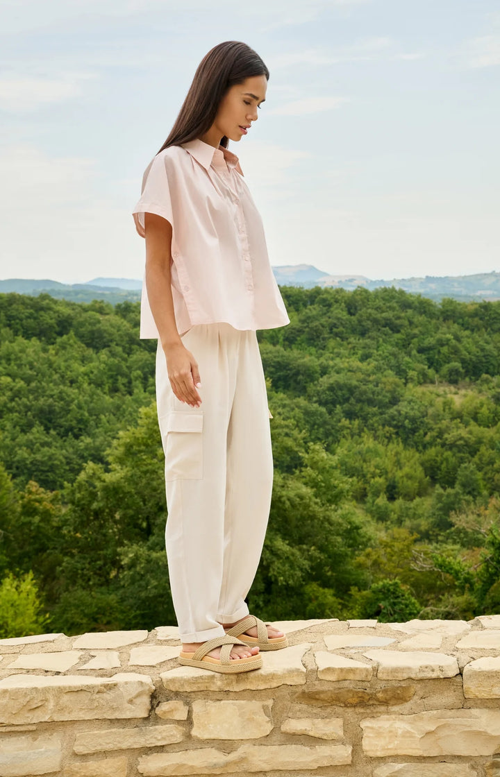 Pantalon cargo fluide à jambes droites - Avec plis et revers aux chevilles