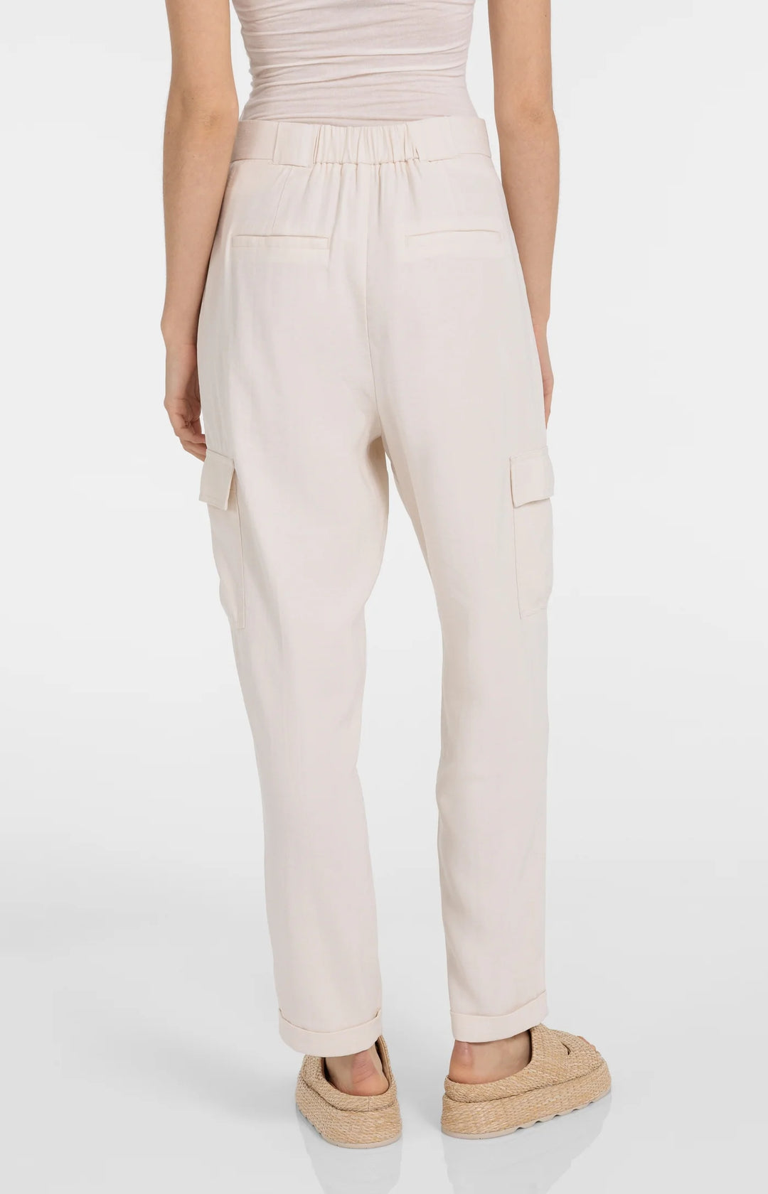Pantalon cargo fluide à jambes droites - Avec plis et revers aux chevilles